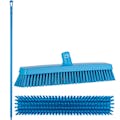 16.5" Blue Polypropylene Vikan® Heavy-Duty Push Broom with Soft & Stiff Bristles & 67" Blue Ultra Hygienic Handle