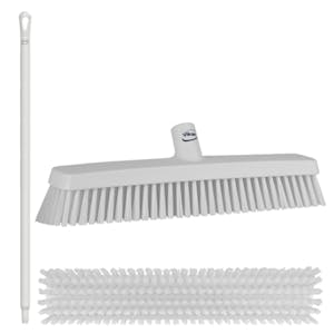 16.5" White Polypropylene Vikan® Heavy-Duty Push Broom with Soft & Stiff Bristles & 40" White Ultra Hygienic Handle