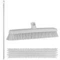 16.5" White Polypropylene Vikan® Heavy-Duty Push Broom with Soft & Stiff Bristles & 67" White Ultra Hygienic Handle