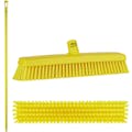 16.5" Yellow Polypropylene Vikan® Heavy-Duty Push Broom with Soft & Stiff Bristles & 67" Yellow Ultra Hygienic Handle
