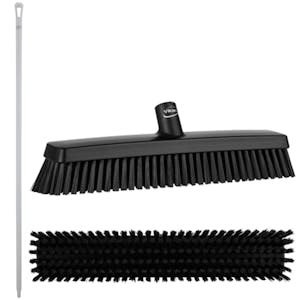 16.5" Black Polypropylene Vikan® Heavy-Duty Push Broom with Soft & Stiff Bristles & 67" White Ultra Hygienic Handle