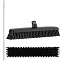 16.5" Black Polypropylene Vikan® Heavy-Duty Push Broom with Soft & Stiff Bristles & 67" White Ultra Hygienic Handle