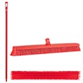 24.4" Red Polypropylene Vikan® Heavy-Duty Push Broom with Soft & Stiff Bristles & 51" Red Ultra Hygienic Handle