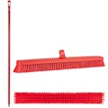 24.4" Red Polypropylene Vikan® Heavy-Duty Push Broom with Soft & Stiff Bristles & 67" Red Ultra Hygienic Handle