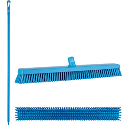 24.4" Blue Polypropylene Vikan® Heavy-Duty Push Broom with Soft & Stiff Bristles & 66.9" Blue Ultra Hygienic Handle