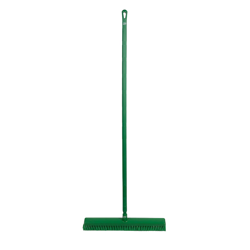 24.4" Green Polypropylene Vikan® Heavy-Duty Push Broom with Soft & Stiff Bristles & 59.1" Green Ultra Hygienic Handle