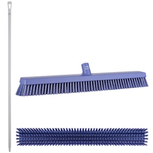 24.4" Purple Polypropylene Vikan® Heavy-Duty Push Broom with Soft & Stiff Bristles & 67" White Ultra Hygienic Handle