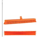 24.4" Orange Polypropylene Vikan® Heavy-Duty Push Broom with Soft & Stiff Bristles & 67" White Ultra Hygienic Handle