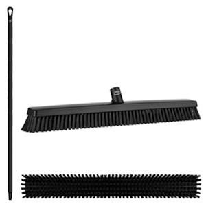 24.4" Black Polypropylene Vikan® Heavy-Duty Push Broom with Soft & Stiff Bristles & 51" Black Ultra Hygienic Handle