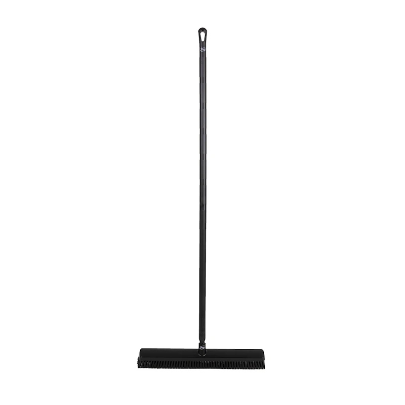 24.4" Black Polypropylene Vikan® Heavy-Duty Push Broom with Soft & Stiff Bristles & 59.1" Black Ultra Hygienic Handle