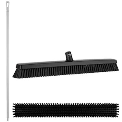 24.4" Black Polypropylene Vikan® Heavy-Duty Push Broom with Soft & Stiff Bristles & 66.9" White Ultra Hygienic Handle