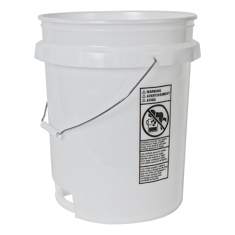 5 Gallon Natural HDPE Round Built-in Bottom Handle Bucket with Wire Handle (Lid Sold Separately)