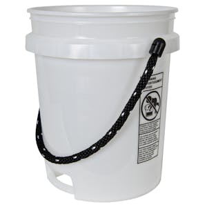 5 Gallon Natural HDPE Round Built-in Bottom Handle Bucket with Rope Handle (Lid Sold Separately)