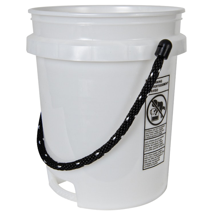 5 Gallon Natural HDPE Round Built-in Bottom Handle Bucket with Rope Handle (Lid Sold Separately)