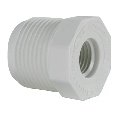 3/4" MNPT x 1/4" FNPT Schedule 40 White PVC Threaded Reducing Bushing