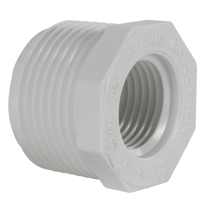 1" MNPT x 1/2" FNPT Schedule 40 White PVC Threaded Reducing Bushing
