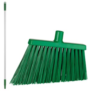 11.4" Green Polypropylene Vikan® Angle Cut Broom with Stiff Bristles & 49.6" Aluminum Handle with Green Tip & Cap