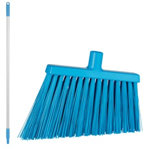 11.4" Blue Polypropylene Vikan® Angle Cut Broom with Stiff Bristles & 49.6" Aluminum Handle with Blue Tip & Cap
