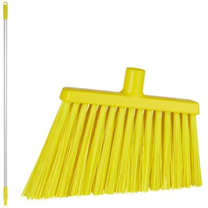 11.4" Yellow Polypropylene Vikan® Angle Cut Broom with Stiff Bristles & 57.5" Aluminum Handle with Yellow Tip & Cap