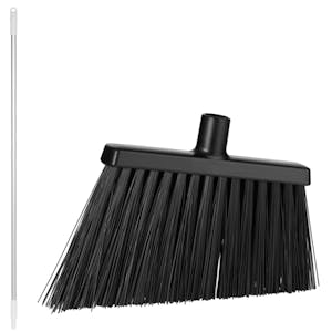 11.4" Black Polypropylene Vikan® Angle Cut Broom with Stiff Bristles & 57.5" Aluminum Handle with White Tip & Cap