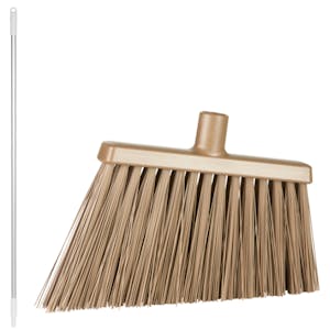 11.4" Brown Polypropylene Vikan® Angle Cut Broom with Stiff Bristles & 57.5" Aluminum Handle with White Tip & Cap