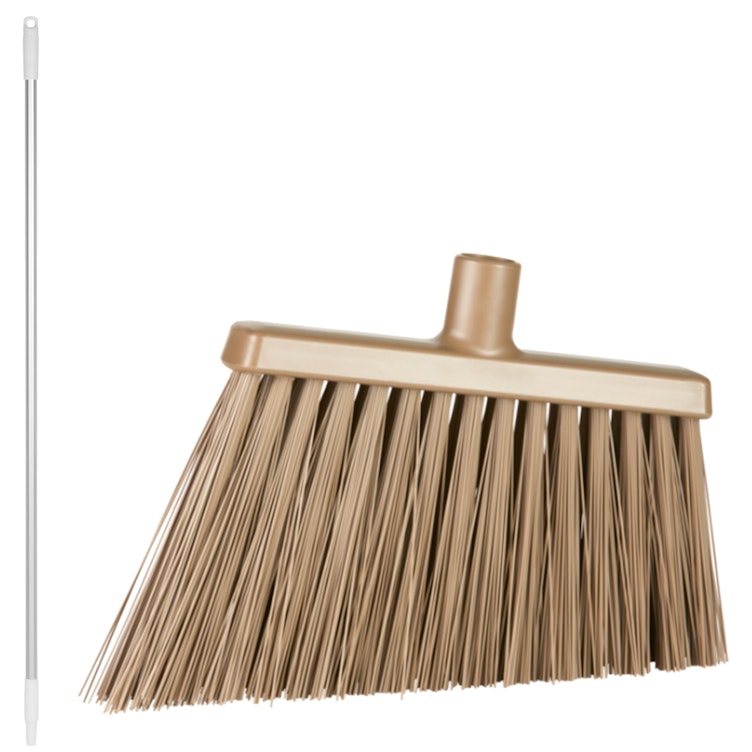 11.4" Brown Polypropylene Vikan® Angle Cut Broom with Stiff Bristles & 57.5" Aluminum Handle with White Tip & Cap