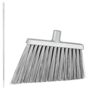 11.4" Gray Polypropylene Vikan® Angle Cut Broom with Stiff Bristles & 57.5" Aluminum Handle with White Tip & Cap