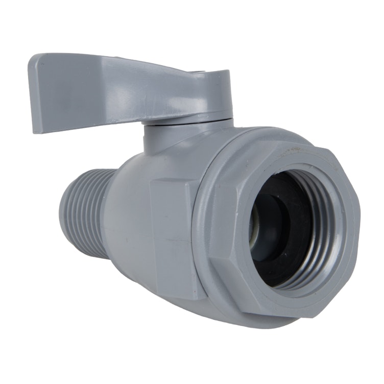 3/4" FGHT x 1/2" MNPT Gray PVC Series 074 Two-Way Ball Valve with Buna-N Seals