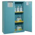 45 Gallon Blue Justrite® Suregrip® EX Free Standing Acid Safety Cabinet 2 Shelves & 2 Self-Closing Doors