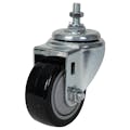 Black Polyurethane Swivel Caster with 3" OD x 1-1/4" W Wheel & 1" Long 3/8"-16 Threaded Stem