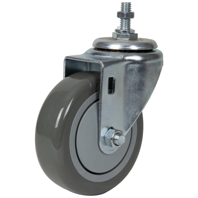 Gray Polyurethane Swivel Caster with 4" OD x 1-1/4" W Wheel & 1-1/2" Long 3/8"-16 Threaded Stem