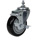 Black Polyurethane Swivel Caster with 4" OD x 1-1/4" W Wheel w/Brake & 1-1/2" Long 3/8"-16 Threaded Stem