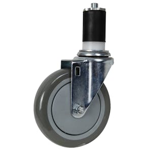 Gray Polyurethane Swivel Caster with 5" OD x 1-1/4" W Wheel & 1-1/2" Long Expanding Stem