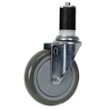 Gray Polyurethane Swivel Caster with 5" OD x 1-1/4" W Wheel & 1-1/2" Long Expanding Stem