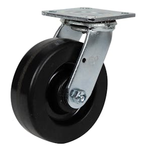Black Phenolic Swivel Caster with 6" OD x 2" W Wheel & Top-Plate Mount