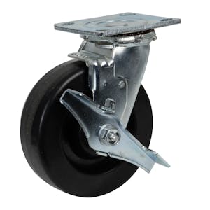 Black Phenolic Swivel Caster with 6" OD x 2" W Wheel w/Brake & Top-Plate Mount