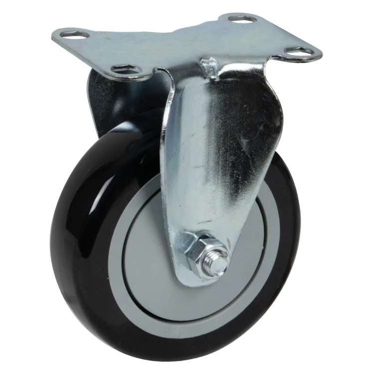 Black Polyurethane Rigid Caster with 4" OD x 1-1/4" W Wheel & Top Plate Mount
