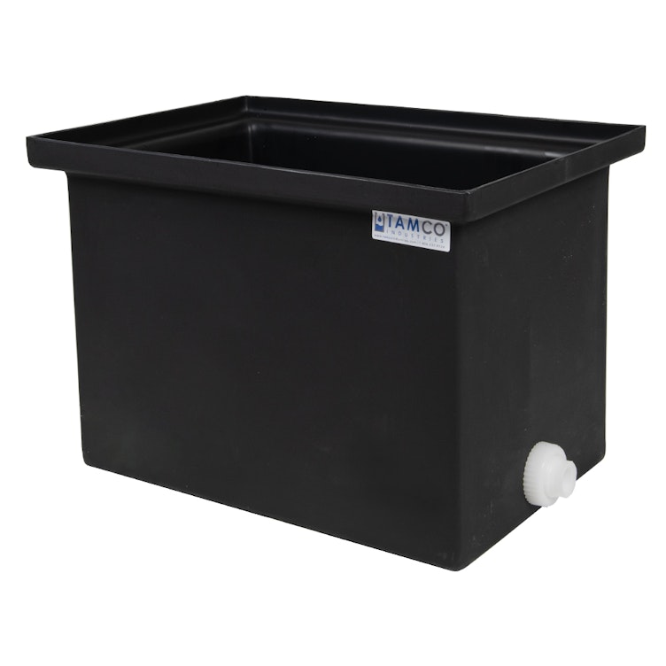 60 Gallon Black LLDPE Rectangular Tamco® Heavy-Duty Tank with Internal Flange & 2" Polypropylene Bulkhead Fitting - 24" L x 24" W x 24" Hgt. (Cover Sold Separately)