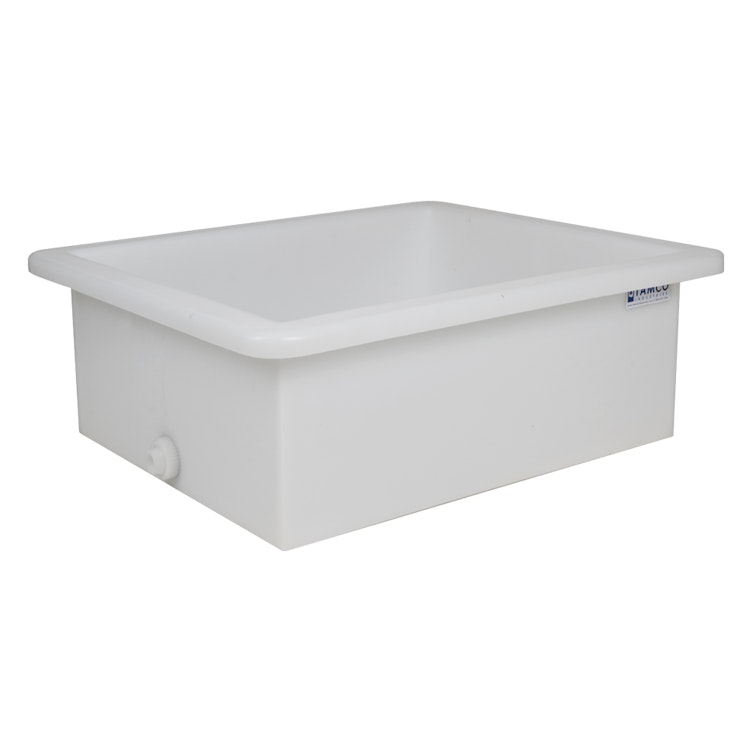 46 Gallon Natural LLDPE Rectangular Tamco® Heavy-Duty Tank with External Flange & 3/4" Polypropylene Bulkhead Fitting - 30" L x 30" W x 12" Hgt. (Cover Sold Separately)