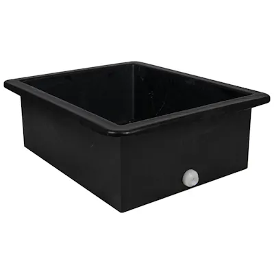 30 Gallon Black LLDPE Rectangular Tamco® Heavy-Duty Tank with External Flange & 3/4" Polypropylene Bulkhead Fitting - 30" L x 24" W x 12" Hgt. (Cover Sold Separately)