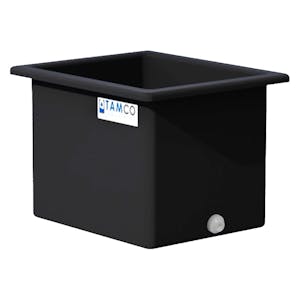 70 Gallon Black LLDPE Rectangular Tamco® Heavy-Duty Tank with External Flange & 2" Polypropylene Bulkhead Fitting - 30" L x 24" W x 24" Hgt. (Cover Sold Separately)