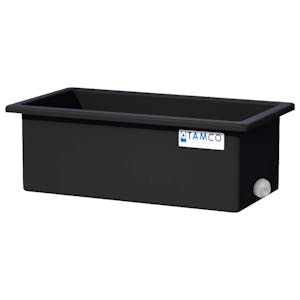 75 Gallon Black LLDPE Rectangular Tamco® Heavy-Duty Tank with External Flange & 2" Polypropylene Bulkhead Fitting - 48" L x 24" W x 18" Hgt. (Cover Sold Separately)