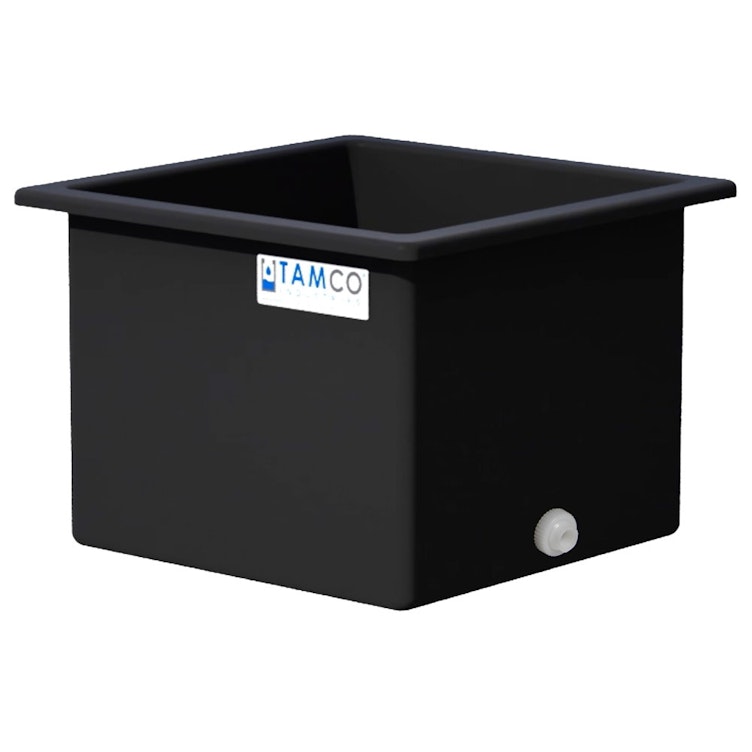 92 Gallon Black LLDPE Rectangular Tamco® Heavy-Duty Tank with External Flange & 2" Polypropylene Bulkhead Fitting - 30" L x 30" W x 24" Hgt. (Cover Sold Separately)