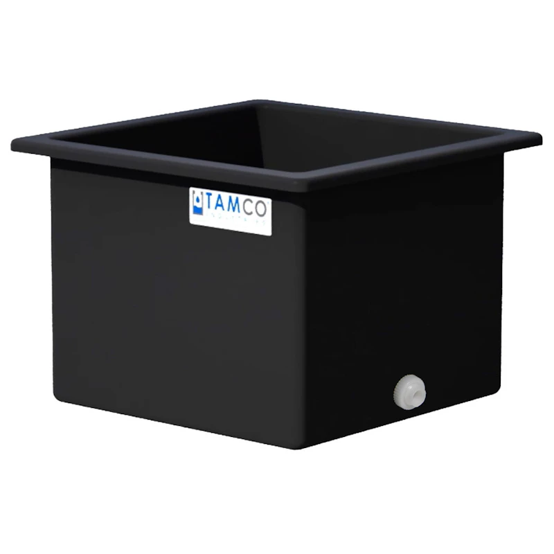92 Gallon Black LLDPE Rectangular Tamco® Heavy-Duty Tank with External Flange & 2" Polypropylene Bulkhead Fitting - 30" L x 30" W x 24" Hgt. (Cover Sold Separately)