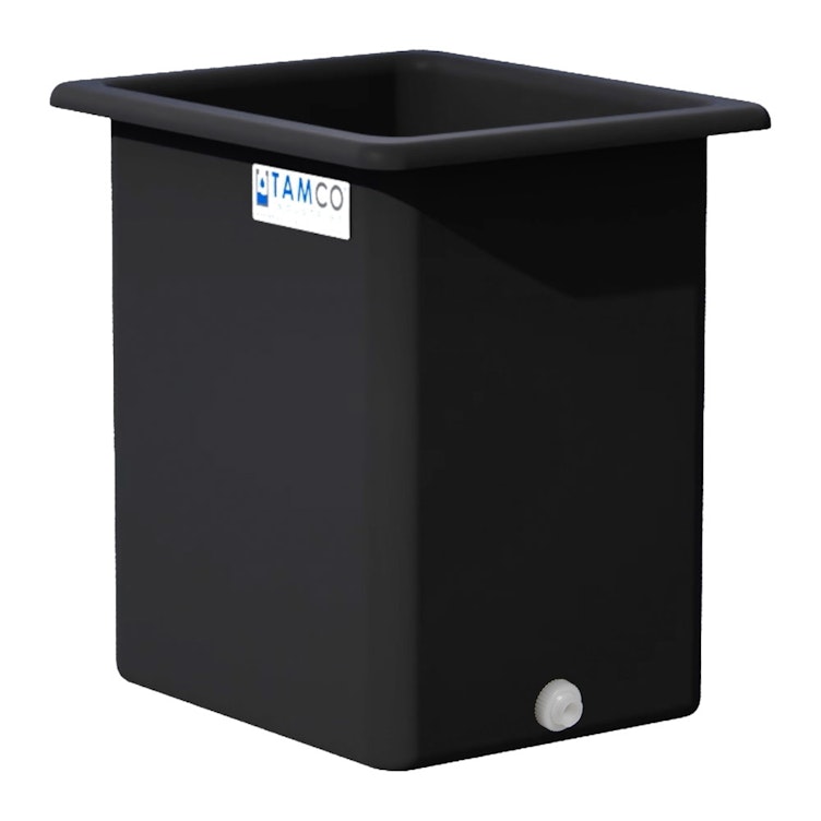 105 Gallon Black LLDPE Rectangular Tamco® Heavy-Duty Tank with External Flange & 2" Polypropylene Bulkhead Fitting - 30" L x 24" W x 36" Hgt. (Cover Sold Separately)