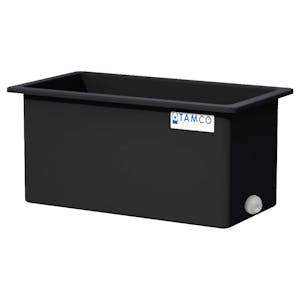 105 Gallon Black LLDPE Rectangular Tamco® Heavy-Duty Tank with External Flange & 2" Polypropylene Bulkhead Fitting - 48" L x 24" W x 24" Hgt. (Cover Sold Separately)