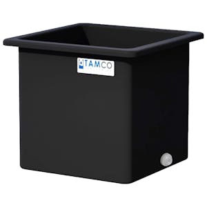 115 Gallon Black LLDPE Rectangular Tamco® Heavy-Duty Tank with External Flange & 2" Polypropylene Bulkhead Fitting - 30" L x 30" W x 30" Hgt. (Cover Sold Separately)
