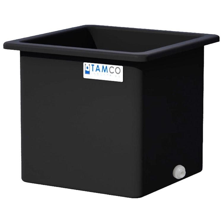 115 Gallon Black LLDPE Rectangular Tamco® Heavy-Duty Tank with External Flange & 2" Polypropylene Bulkhead Fitting - 30" L x 30" W x 30" Hgt. (Cover Sold Separately)