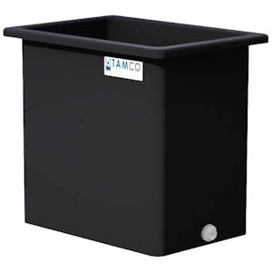 135 Gallon Black LLDPE Rectangular Tamco® Heavy-Duty Tank with External Flange & 2" Polypropylene Bulkhead Fitting - 36" L x 24" W x 36" Hgt. (Cover Sold Separately)