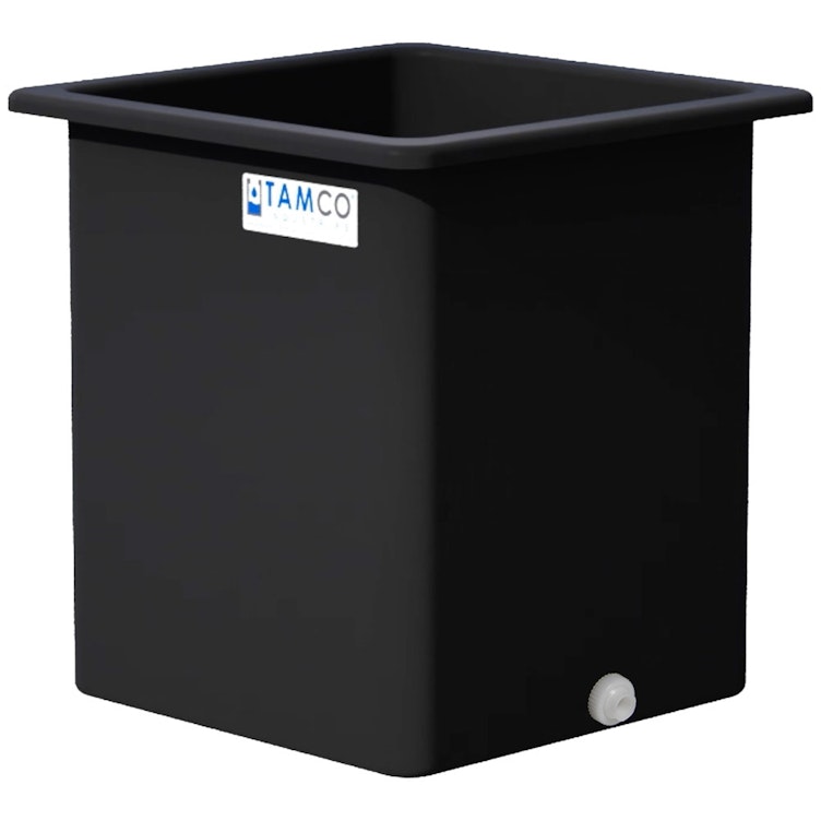 185 Gallon Black LLDPE Rectangular Tamco® Heavy-Duty Tank with External Flange & 2" Polypropylene Bulkhead Fitting - 36" L x 36" W x 36" Hgt. (Cover Sold Separately)